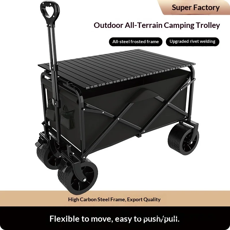 Foldable Large Capacity Camping Wagon with Rear Opening Door, Portable Shopping Vendor Trolley Wholesale