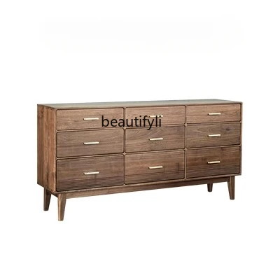 North American black walnut solid wood chest cabinet Nordic drawer storage side cabinet living room furniture