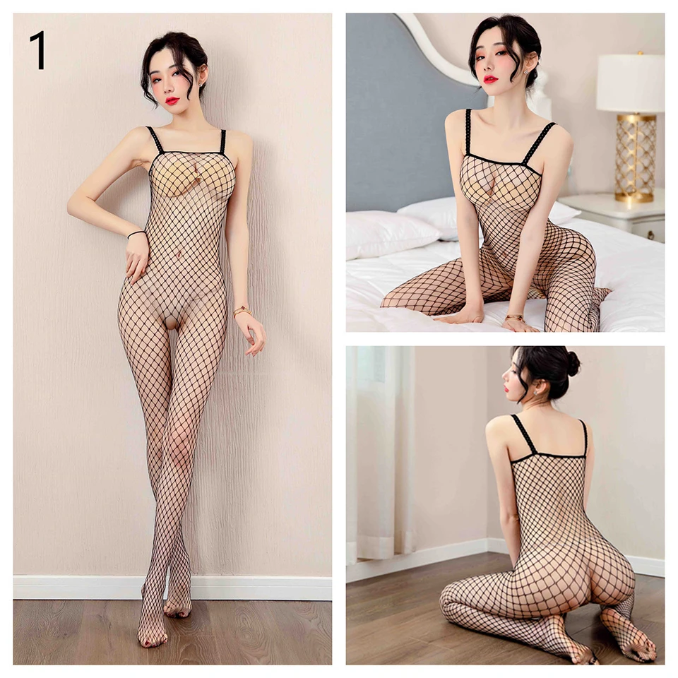 

Women's Pajamas Mono Black Jumpsuit Woman Fishing Net Sports Overalls Trousers Sets High Cut Thong Bodysuit Leotard Combi-pants