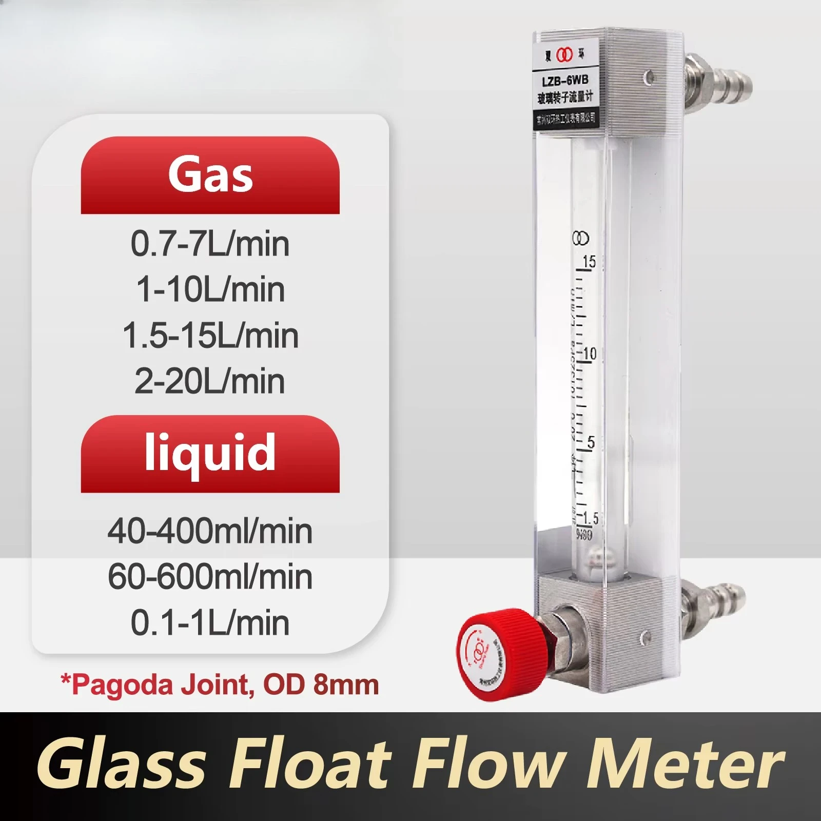 Glass Tube Rotameter LZB-6WB Flow Meter for Air Oxygen Nitrogen Water Liquid Industrial Variable Area Float Flowmeter Panel Moun