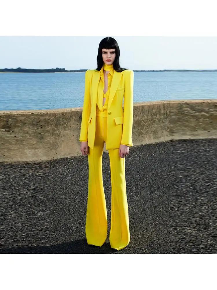 

2025 Spring And Summer Business Wear Fashion Elegant One Button Suit + Trousers Pants Sets For Women 2 Pieces