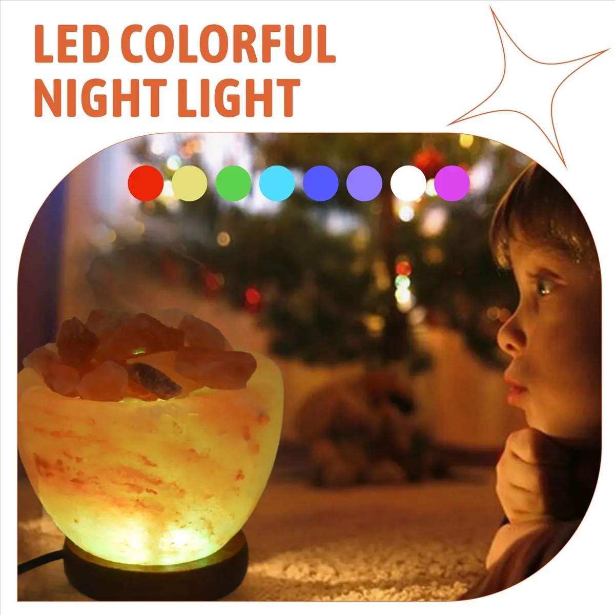 *A99Z Himalayas Crystal Salt Lamp LED Colorful Color Changing Night Light Air Purifier Decorative Bedside Table Lamp Ornament