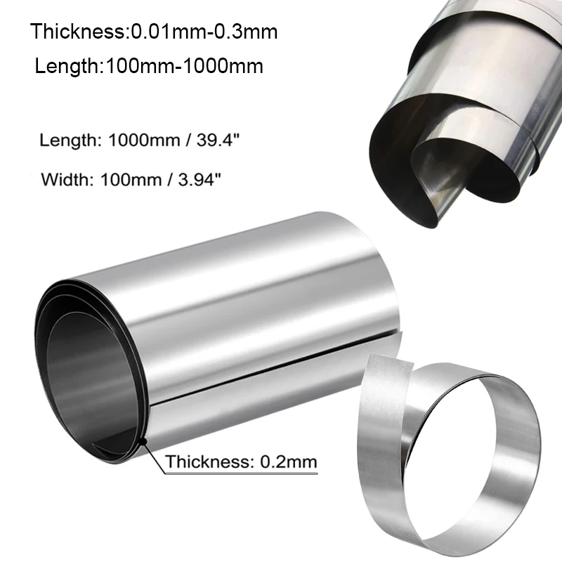 1pcs 304 StainlessS Steel Sheet  Stainless Steel Strip Polished Plate Sheet  Thickness 0.01mm~3mm Length 100~1000mm