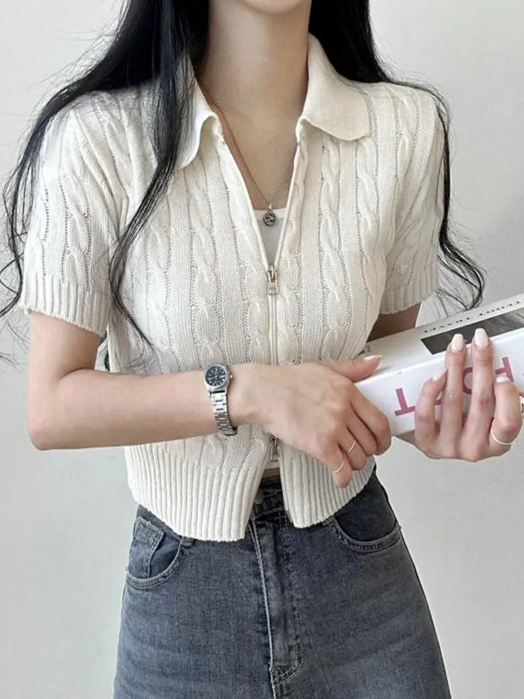 Maglione lavorato a maglia coreano Sle Chic Summer Ne da donna Nuovo cardigan con cerniera ort Sve accurato in vita 2025