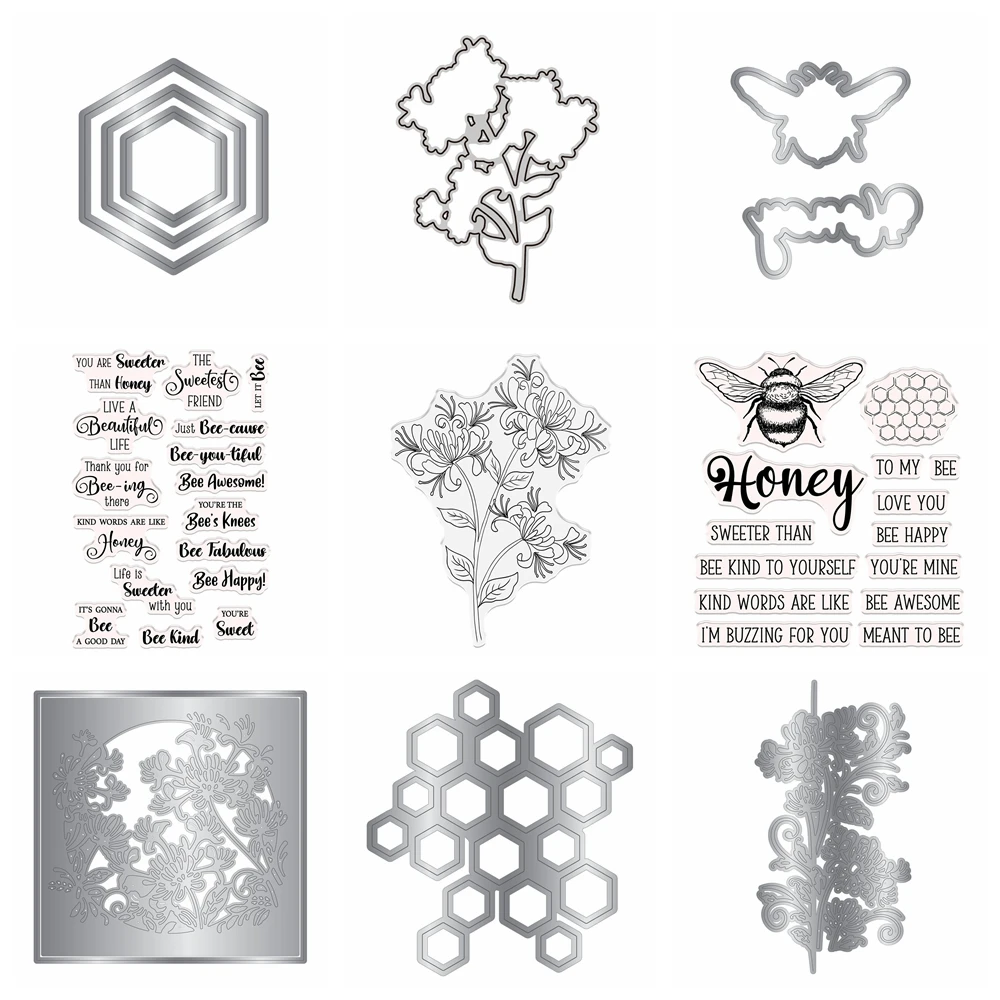 Metall-Stanzformen Bienenstock-Honigrahmen Duftende Blumenranke Transparente Stempel DIY Scrapbooking Papierkarten-Herstellungsvorlage 2025