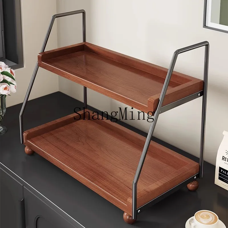 DSA solid wood desktop rack dining table water cup multi-layer retro cup storage artifact kitchen seasoning jar