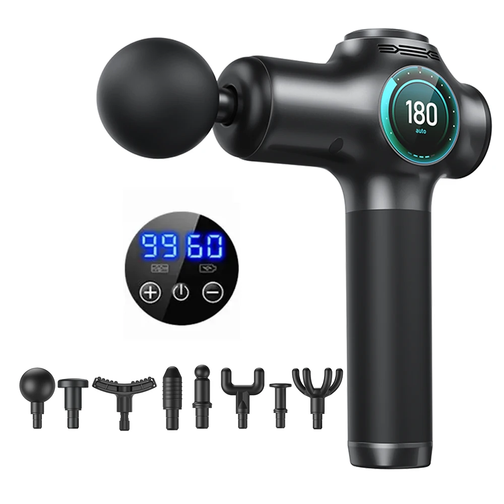 

Фасціальный пистолет, массажный пистолет для глубоких тканей, ударный массажер для облегчения боли с 8 массажными головками и 99 скоростями