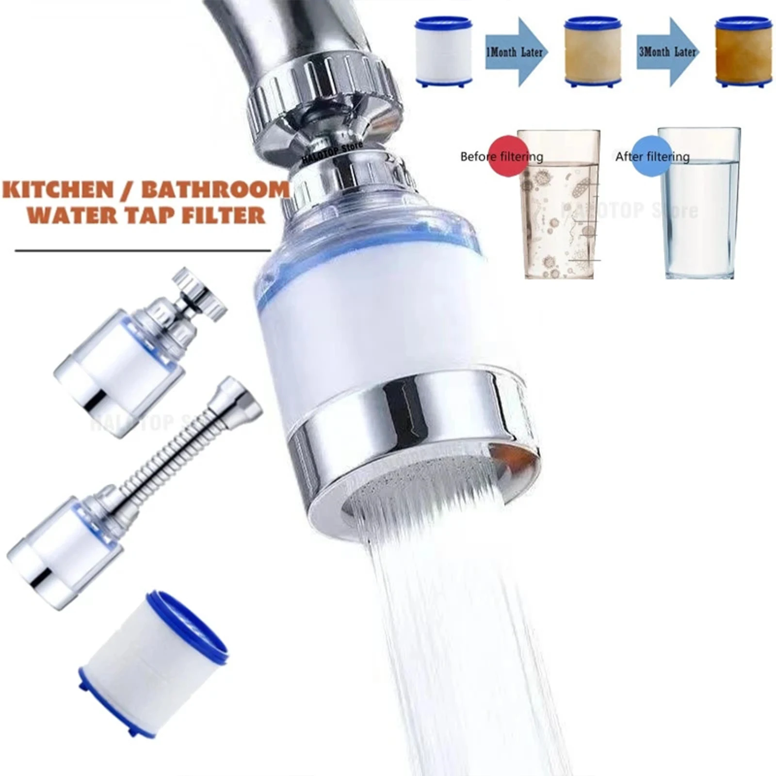 

New Kitchen Water Faucet Pressurized Bubbler Filter Remove Chlorine Heavy Metal Filtered for Hard Water Bath Filtration Purifier