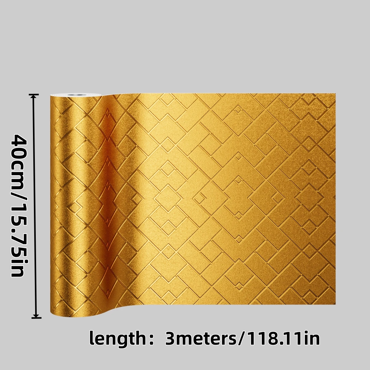 1roll 3metersX40cm Gloss Gold Brick Pattern Peel and Stick Wallpaper, Waterproof PVC Self Adhesive Wall Sticker for  Bathroom
