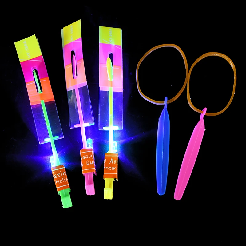 10pcs Flash Rocket Toy LED Lights Glowing Slingshot Rocket Helicopter Flying Toy Birthday Party Favors Giveaway Pinata Filler