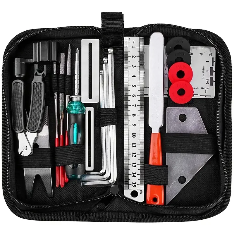 20pcs Guitar Tool Kit Repairing Maintenance Tools Guitar Care 3 In 1 String Winder Leveling Action Ruler Fret Sanding File Set