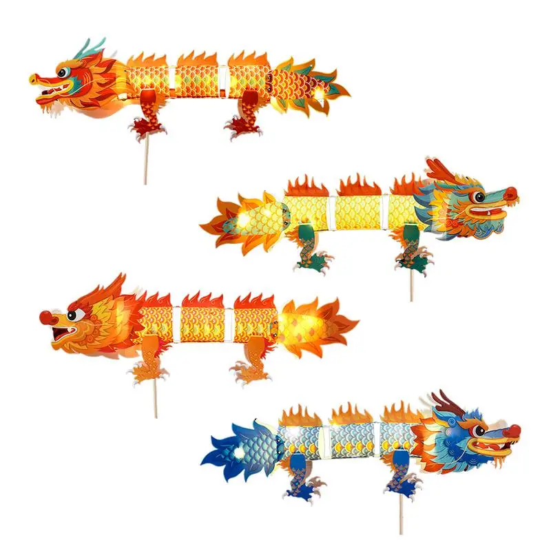 Chinese Lanterns Decorations Creative Craft Kit LED Lighted Dragon Dance Lantern Mid-Autumn Material Handmade Lantern Toys