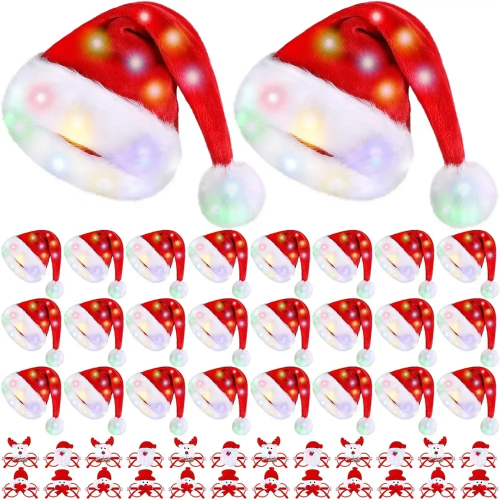 

48 Pcs Light Up Christmas Hat and Glasses Bulk Set - Perfect Holiday Party Accessories