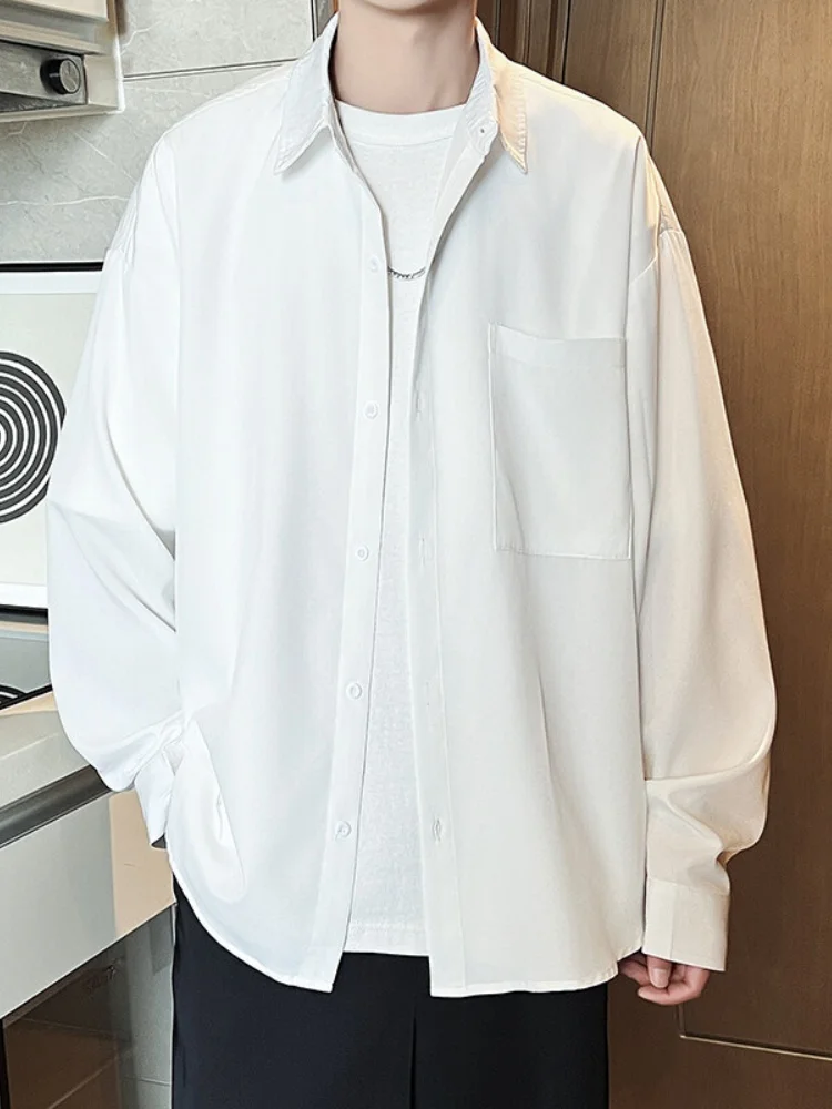 

White Casual Long Sve irt for Men Spring Autumn Jaet Teenage Trendy Color Loose Fit irt American Sle