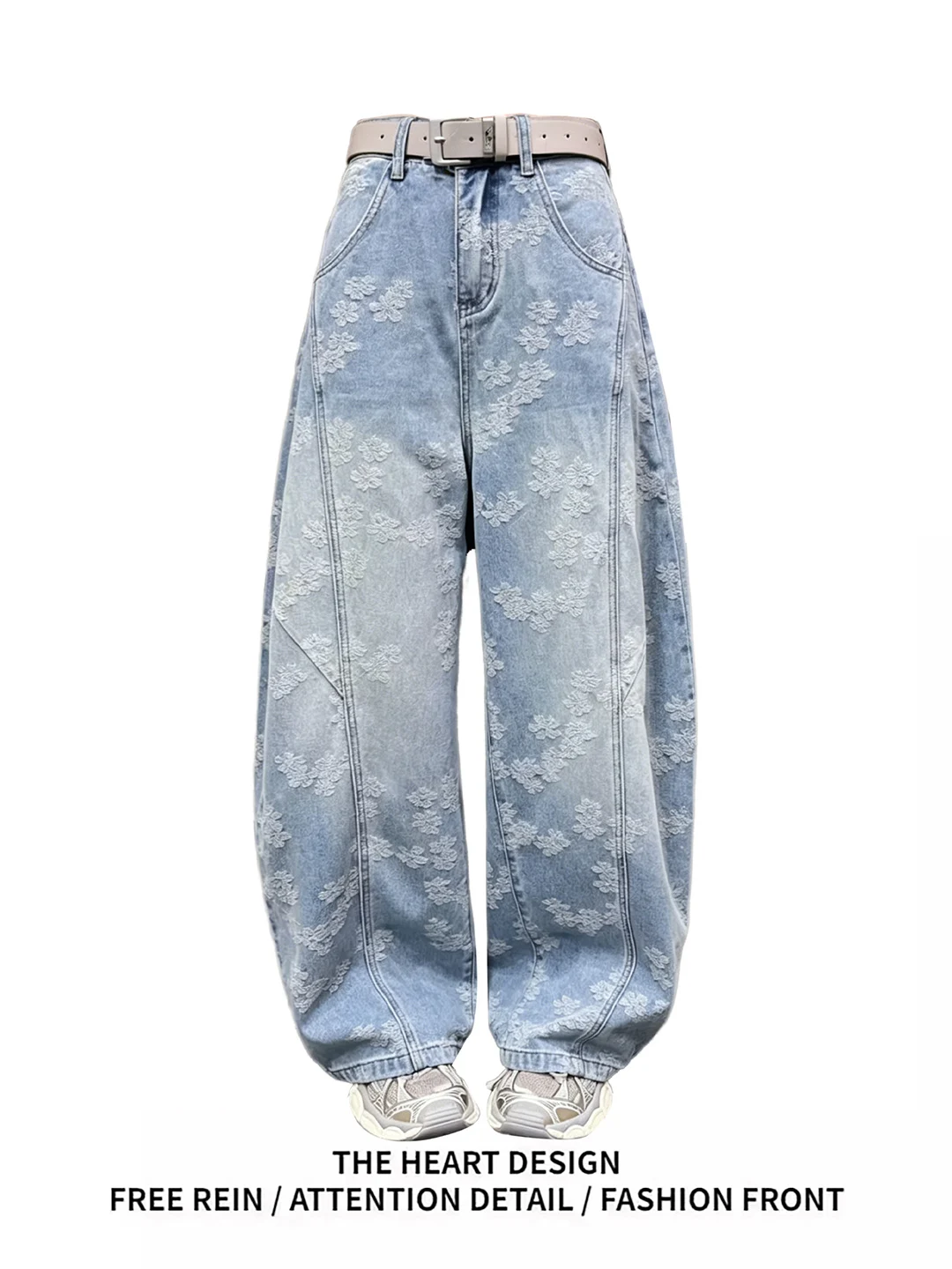 

American Style Retro Embroidered Denim Pants Women Summer New Design Loose Straight Wide Leg Long Pants Knife Pants