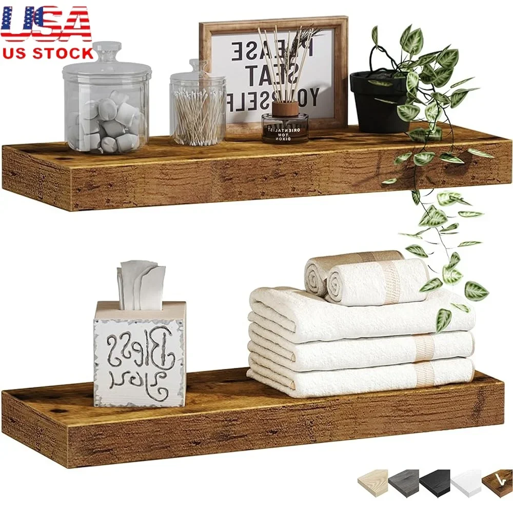 

Плавающие полки для ванной комнаты, настенный набор из 2-х компактных дисплеев для хранения в деревенском стиле, сверхмощный невидимый кронштейн из МДФ, домашний декор