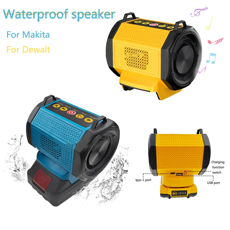 

Bluetooth Speaker For Milwaukee/Makita/Dewalt/Bosch 18V 20V Battery With USB Type-C Port Charge Player Loudspeaker Amplifier
