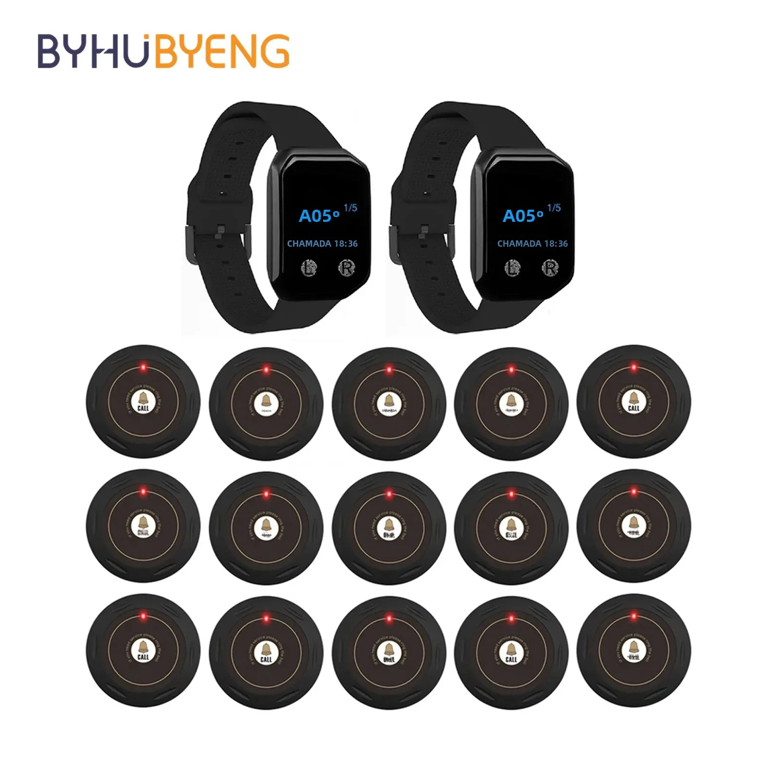 Byhubyeng garçom relógio receptor sistema de chamada sem fio à prova dwaterproof água recarregável chamada restaurante pager narguilé café clínica