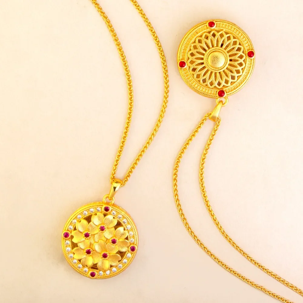 Hollow-out point diamond flower necklace woman delicate senior sense flowers 9999gold