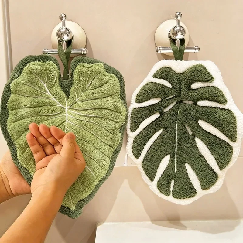 Toalha de Mão Absorvente em Formato de Folha, Toalha de Cozinha Macia, Acessórios de Banheiro, Toalhas de Pendurar, Toalhas de Mão para Casa, Toalhas de Lavar as Mãos