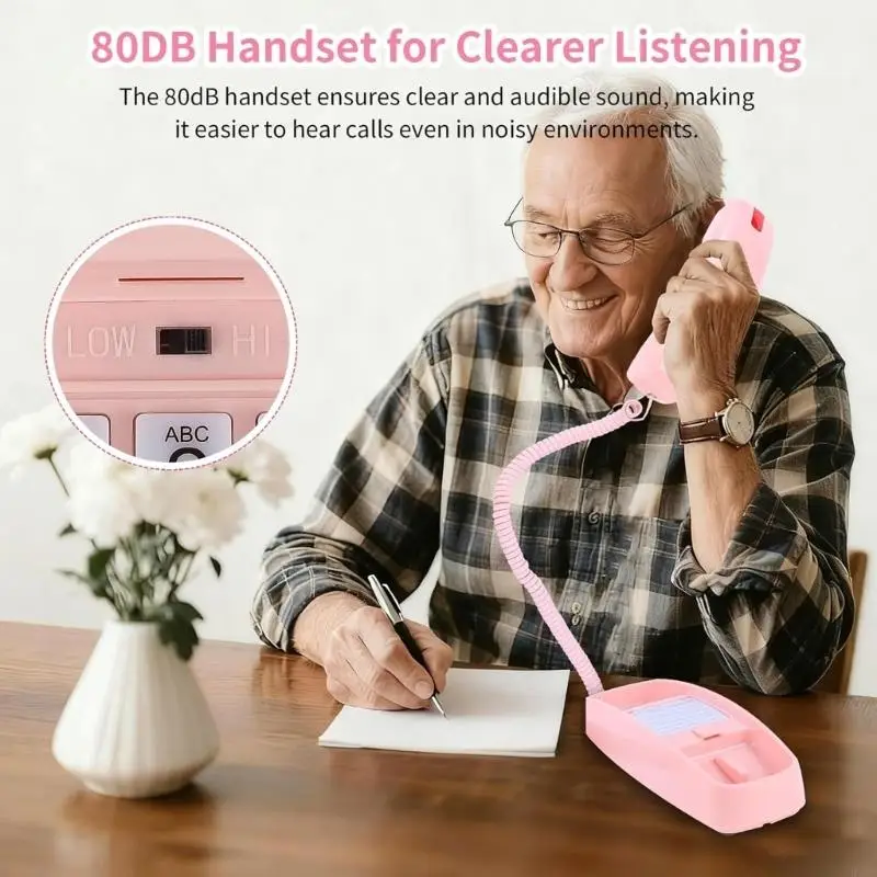 Pink Traditional Telephone With Large Light Up Presses And Wall Mountable Design For Home Office Use