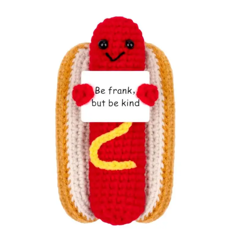 Positive Crochet Hot Dog Emotional Support Cute Crochet Toy Positive Partner Knitted Doll Soft Cheer Support Doll For Home