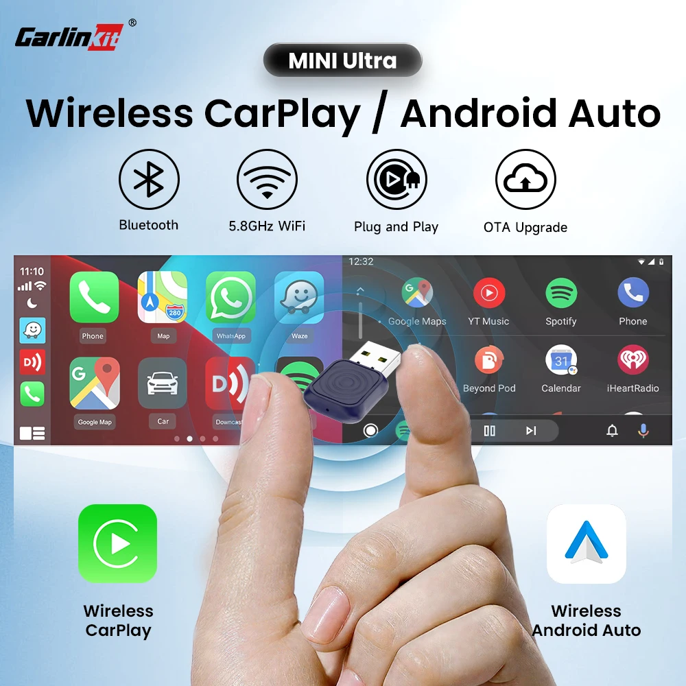 Adattatore CarPlay wireless CarlinKit più piccolo MINI Ultra Android Auto Box Dongle USB Plug and Play per connessione senza soluzione di continuità per auto OEM