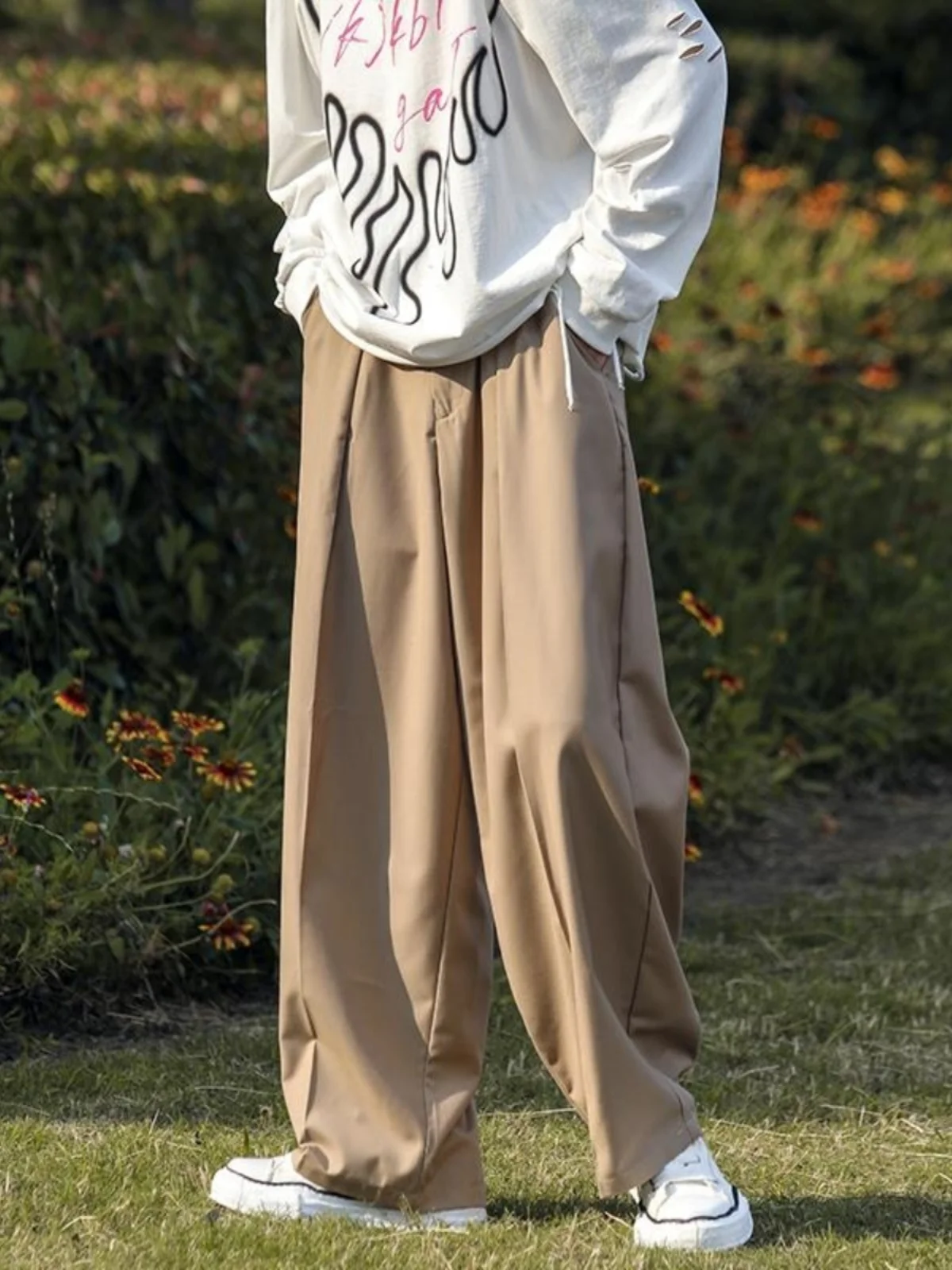 

Мужские свободные брюки с широкими штанинами в стиле ретро, весенне-осенние, повседневные, модные, брендовые, с низкой талией, прямого кроя