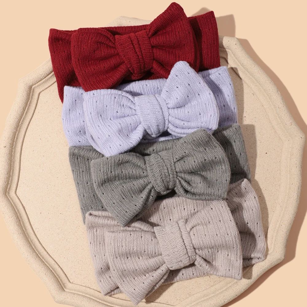 18pc/lot Cotton Knitted Bow Baby Headbands Newborn Double Layer Bow Elastic Hairbands Toddler Girls Headband Kid Head wraps Bulk