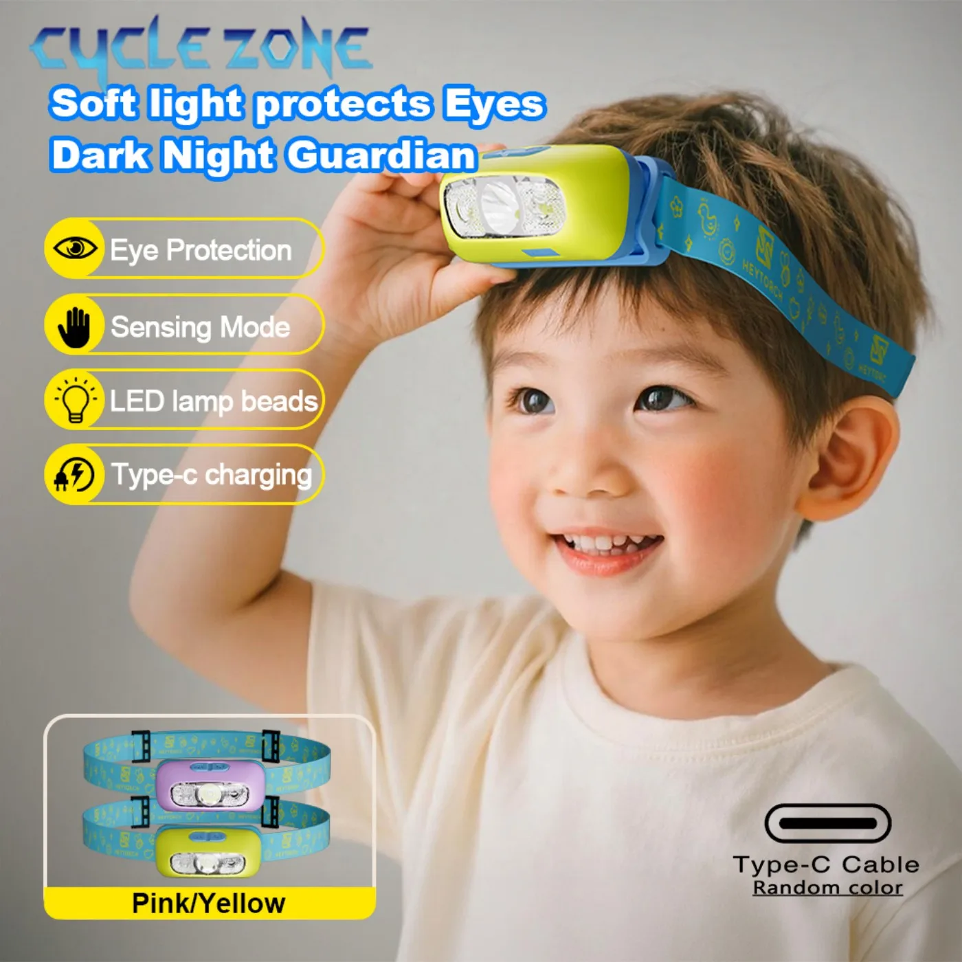 Kids LED Headlamps Sensor Headlight Type-C Rechargeable Head Flashlight Head Light Torch Children Running Fishing Riding Camping