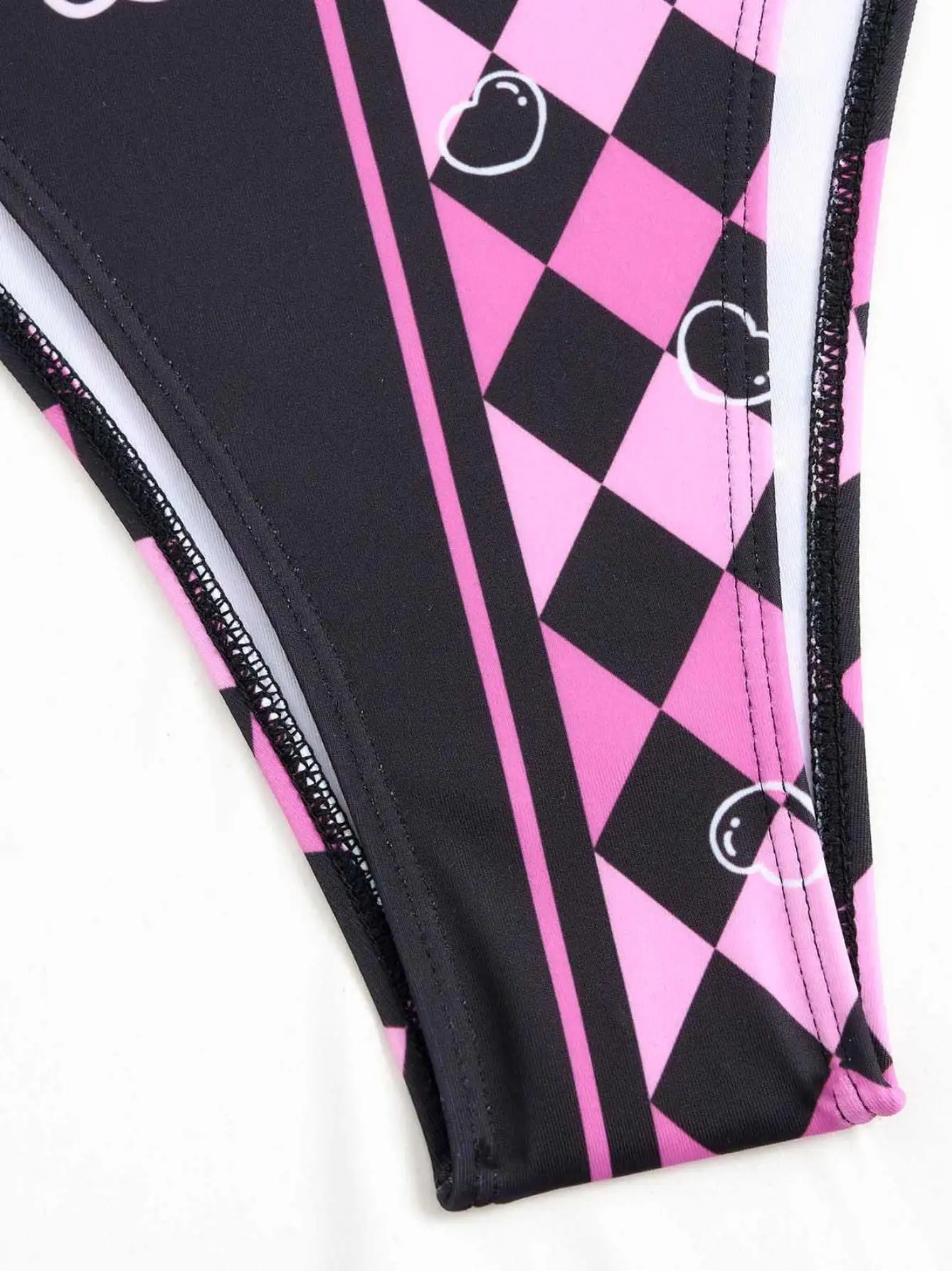 3 pcs/a set Sanrio Kuromi Black & Pink Checkerboard Cute Cartoon Gir Bikini Small Breast Gathers Beach Vacation Style - view 6