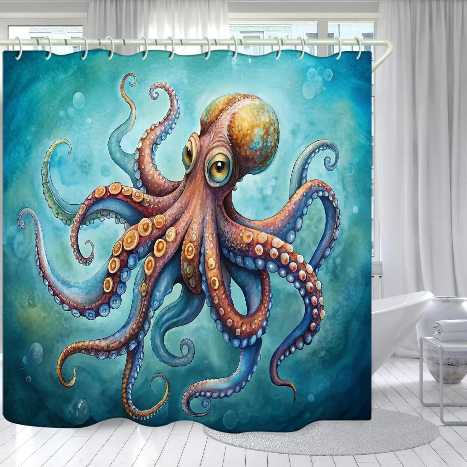 

Ванная комната использует занавеску для душа Octopus 3D, роскошные стандартные занавески для душа для ванны, водонепроницаемые и яркие тканевые занавески для душа,