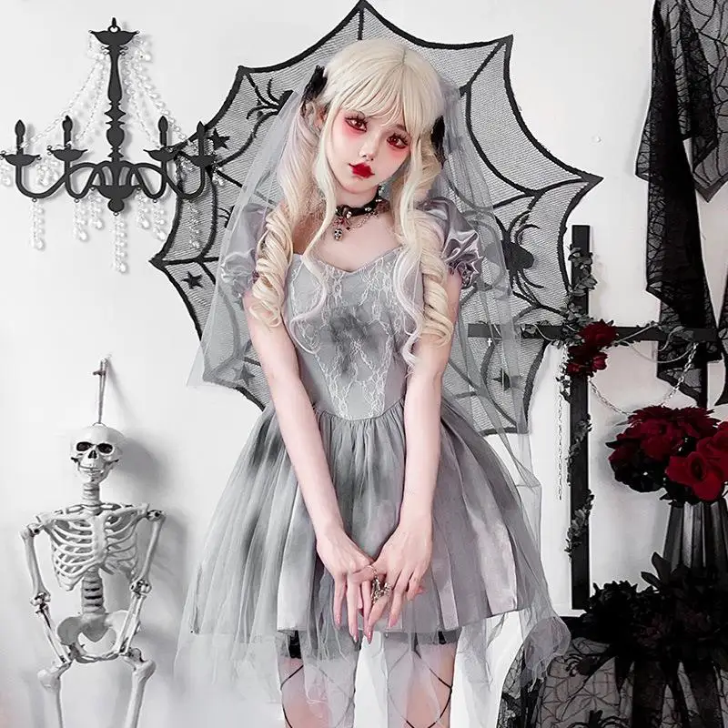 Halloween Heks Bruid Kostuum Traditionele Bruiloft Dr Maskerade Baljurk Stage Performance Outfit voor dames