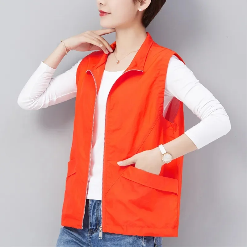 

Women's Vest Sun Protection Clothing Short Casual Thin Breathable Lined Vest Coat 2024 NEW Spring Summer Waistcoat Jacket Female