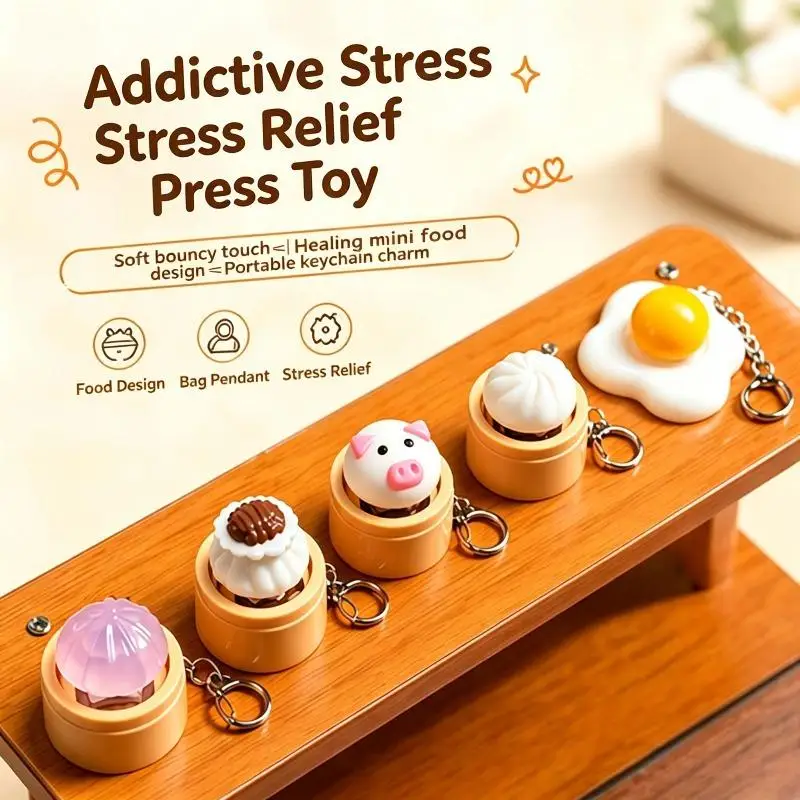 Mini Click Light Up Steamer Press Keychain Kawaii Simulation Stress Relief Fidget Pendant Portable Bag Charm for Teens Girls