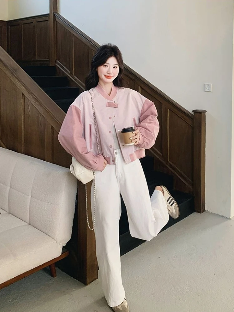 

​Casual Trendy 2025 Women's Lightweight Baseball Jacket with Contrasting Color Design​