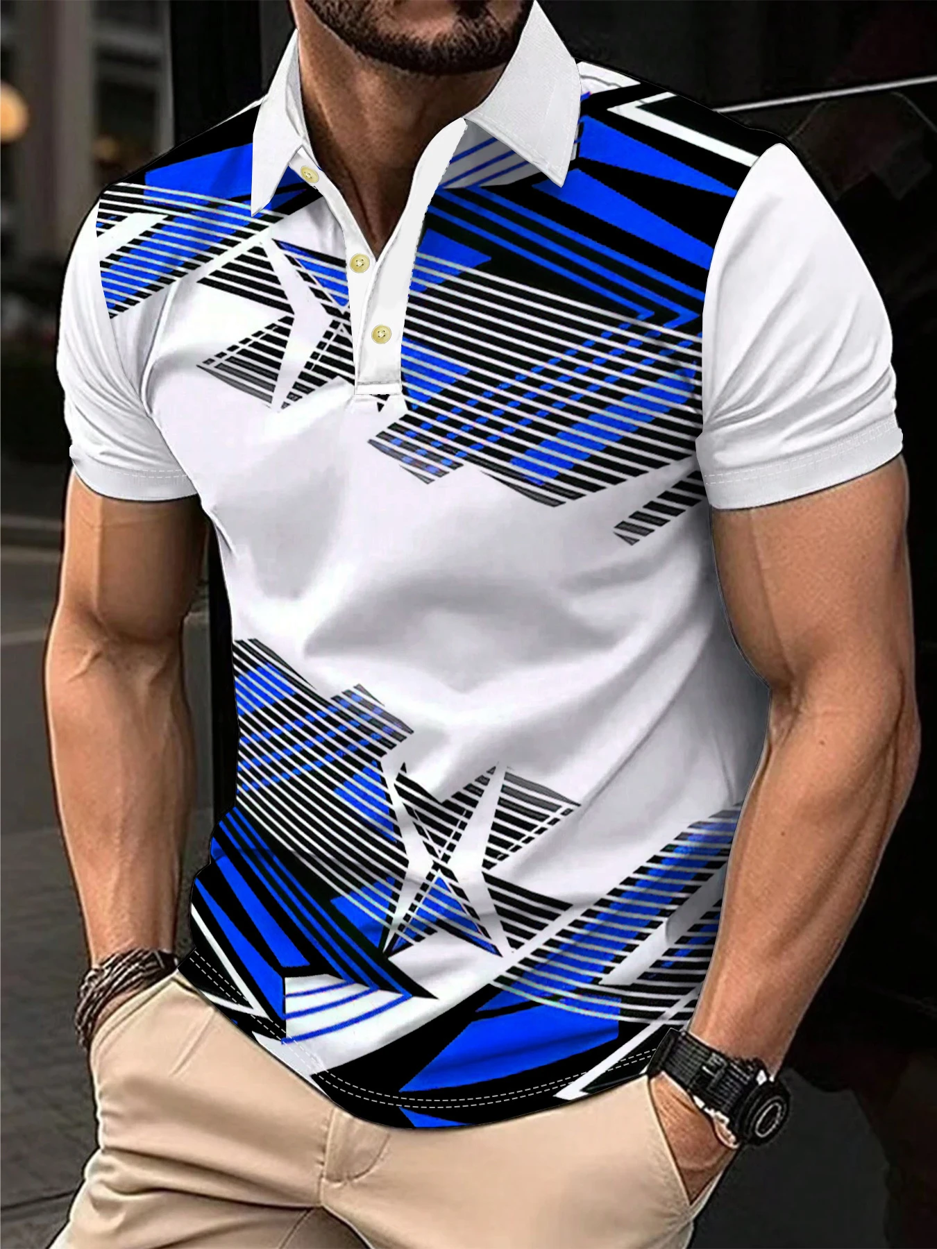 2026 Summer Fashion Cool Colorful Vector Stripe Design New 3D Printing Fast Drying Polo Shirt Business Elite Sportswear