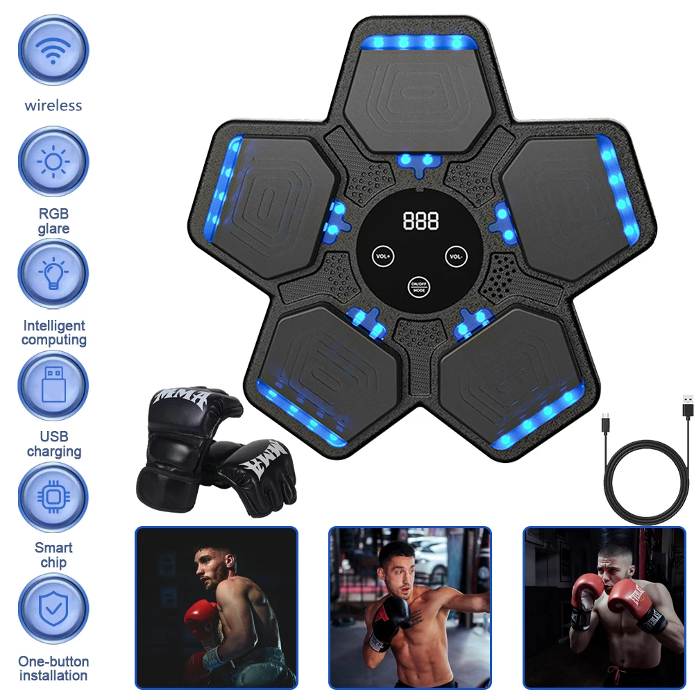 T Music Boxing Machine New Wall Mounted Smart Bluetooth Music Boxing Parent-Child Games with Glove for Kids Adult Home Play