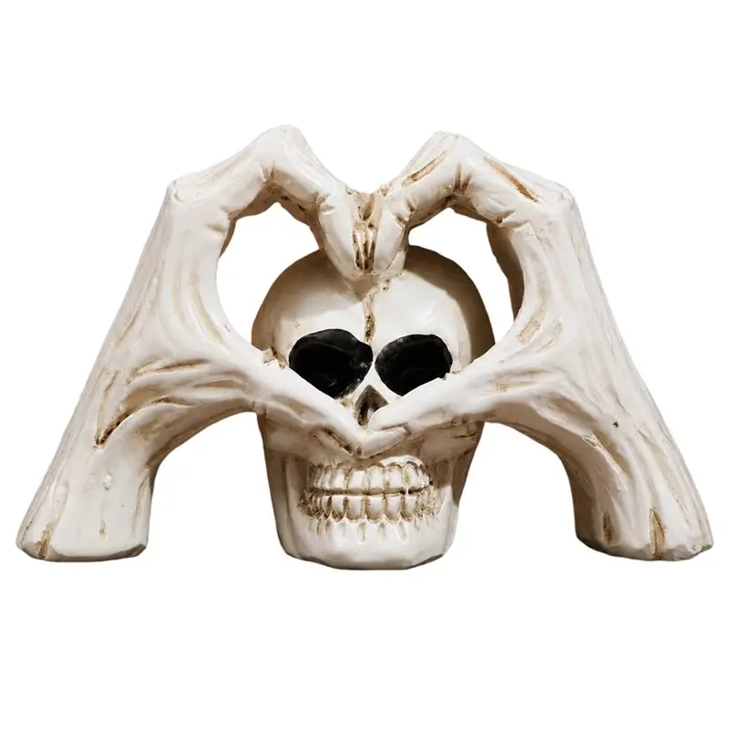 ALIM-Bookshelf Decor Resin Abstract Skeleton Statue Love Ornaments Heart Shape Finger Gesture Figurines Shelf Home Desktop Decor