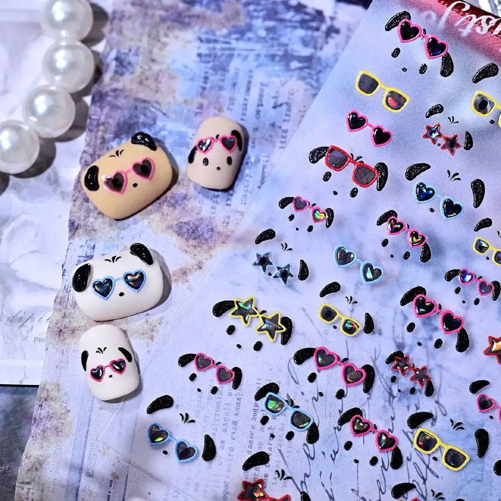 1Pcs Colorful 5D Sunglasses Puppy Nail Stickers Cool Dog Nail Decals DIY Handcraft Nail Art Accessories