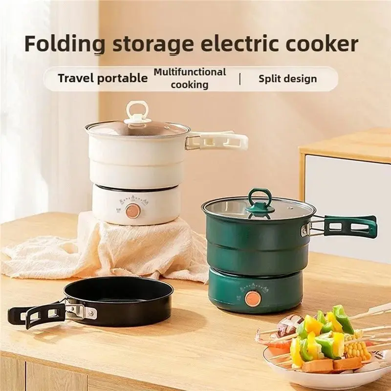 SYW-Portable 1.6L Electric Cooker Cooking Pot Foldable Hotpot Multi-Cooker Split Type Rice Cooker Frying Pan Home Travel EU Plug