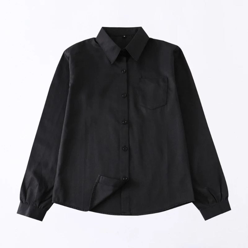 Camicia a maniche lunghe uniforme giapponese semplice, comoda e versatile, uniforme scolastica in tinta unita, colletto a punta, colletto quadrato