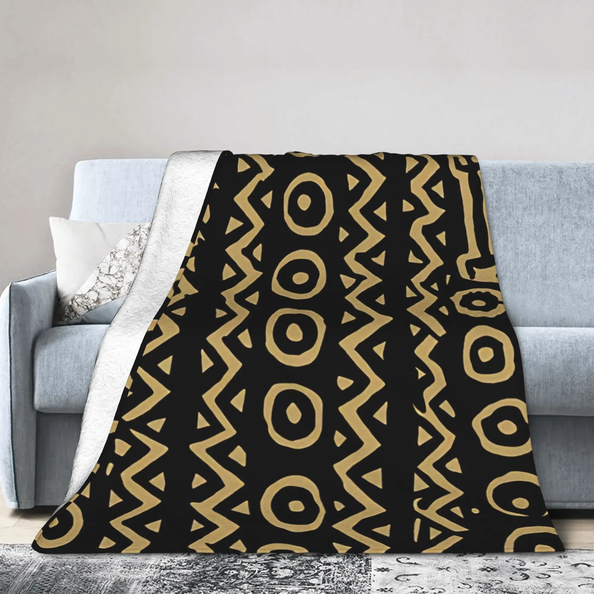 OUT OF AFRICA African Art Black And Gold Blanket Flannel  Soft Throw Blanket for Bedroom Sofa Bedspread