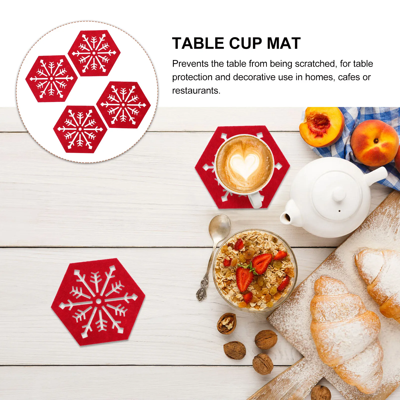 

4pcs Snowflake Placemats Christmas Table Decor Heat-Resistant Cloth Dinner Mats Anti-Slip Party Cup Cushions Xmas Home