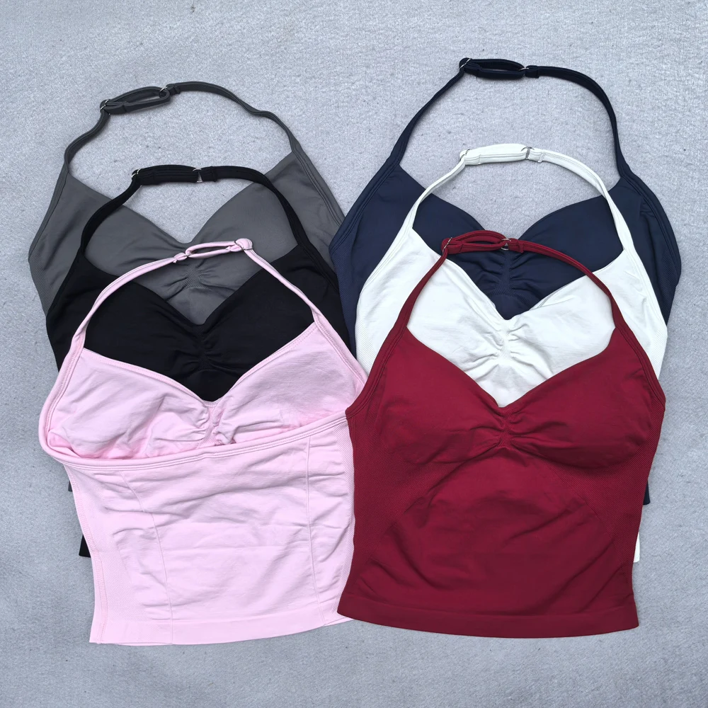 New Longline Strappy Gym Top Backless Gym Clothes Women Scrunch Bra Removable Cups Yoga Tank Workout Outfits Tops Sports Vest