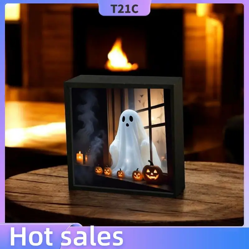 

T21C Painting Night Light Ghost Emerging From Window Night Lamp For Halloween Home Decor Soft Eerie Glow