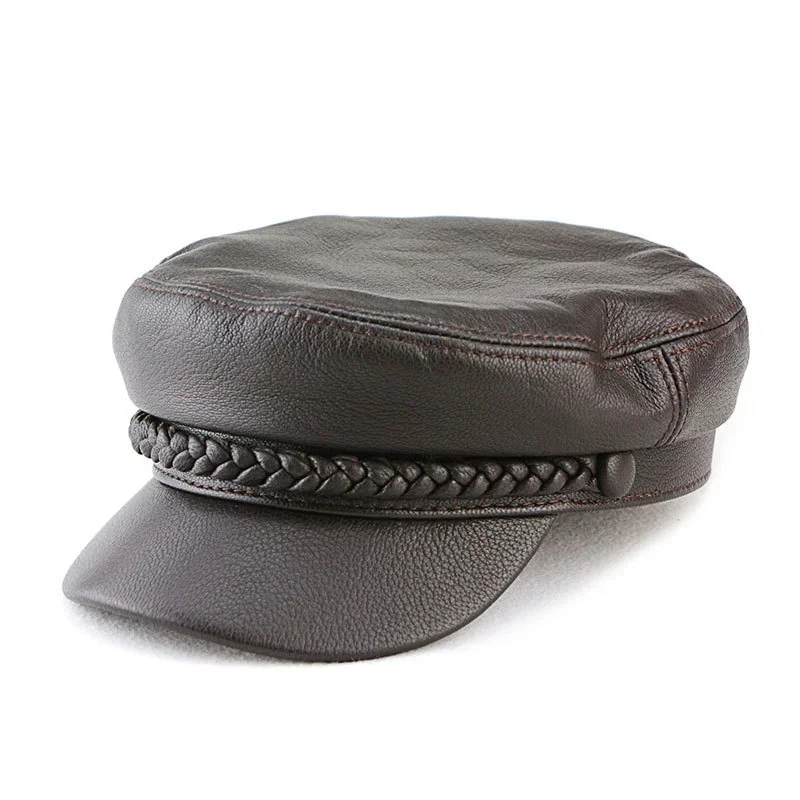 Lightweight Genuine Leather Flat-Top Hat for Fall/Winter Unisex Fashion Casual Sheepskin Duckbill Cap Men's Outdoor Hat