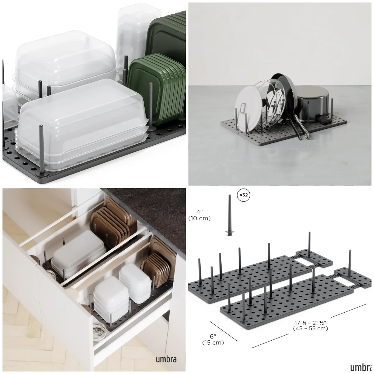 

Peggy Kitchen Organizer Tray - Adjustable Shelf & Drawer Storage for Cookware, Utensils, Food Containers (Set of 2)