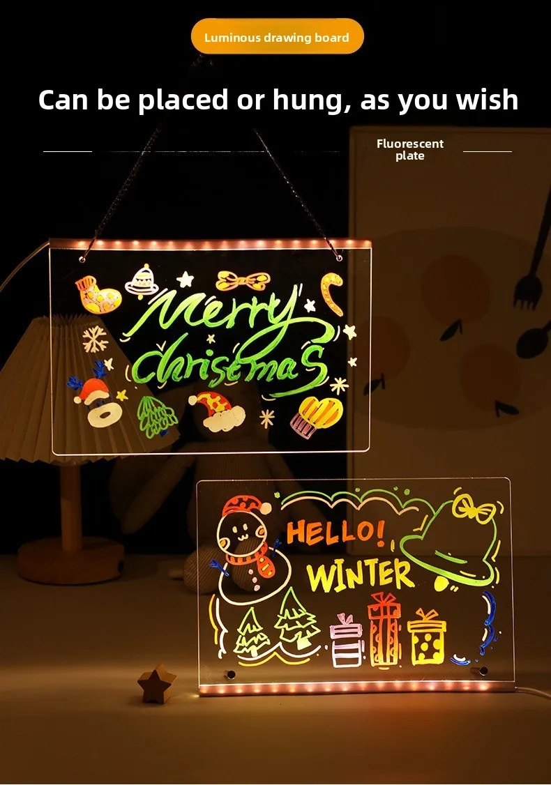 Glowing Message Board for Daily Reminder LED Light Up Drawing Pad with Erasable Marker Creative Light Box Home Office Decoration