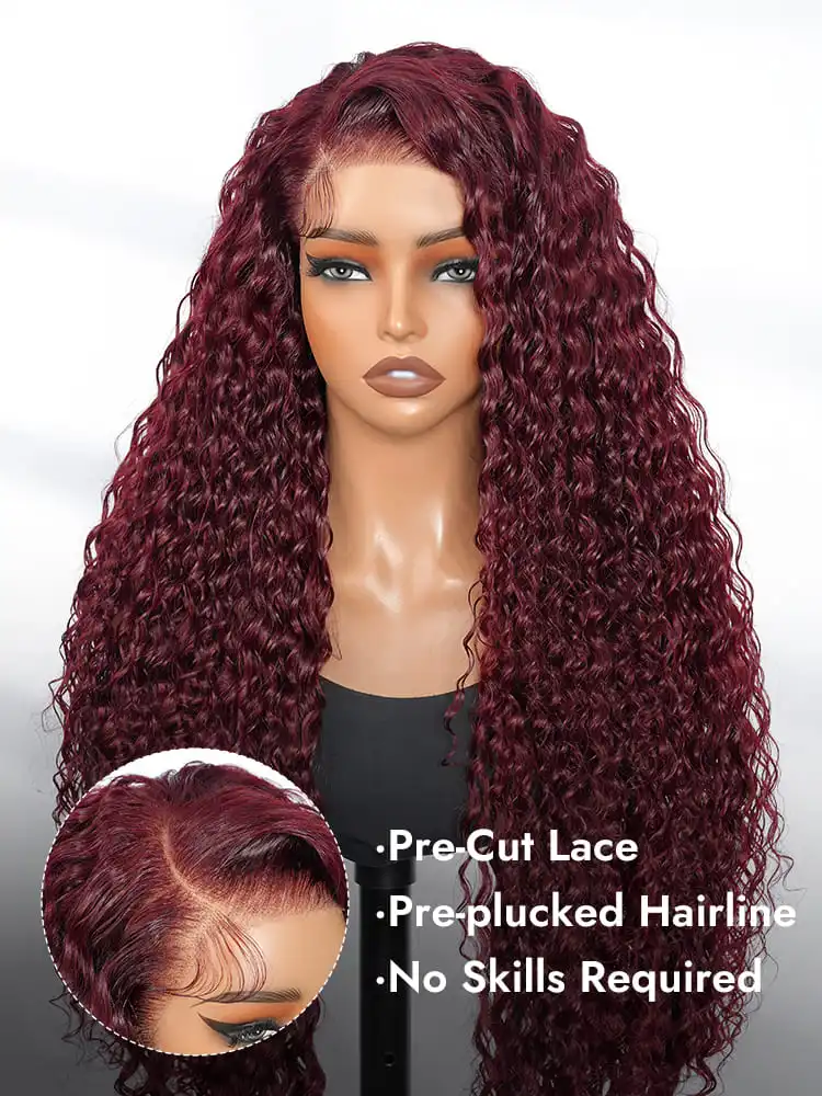 Alipearl Hair Pre-Styled C Part Cherry Cola Red Deep Wave 13x6 Lace Front Wig Glueless Ready To Go High Density Wigs